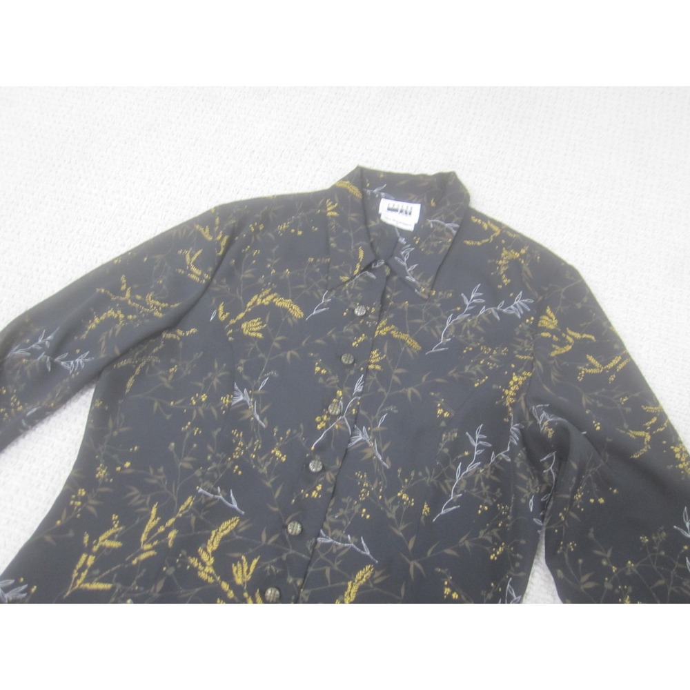 Leslie Fay Shirt Womens 8 Black Floral Print Button Front Long‎ Sleeve Tie Cuff - Picture 2 of 10